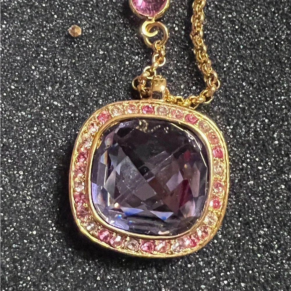 Vintage Kenneth Jay Lane Gold-Tone Necklace with Cushion Crystal Pendant
